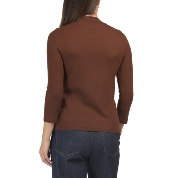 VINCE Rosewood Wool Three-quarter Sleeve High Neck Top - Picture 2 of 2